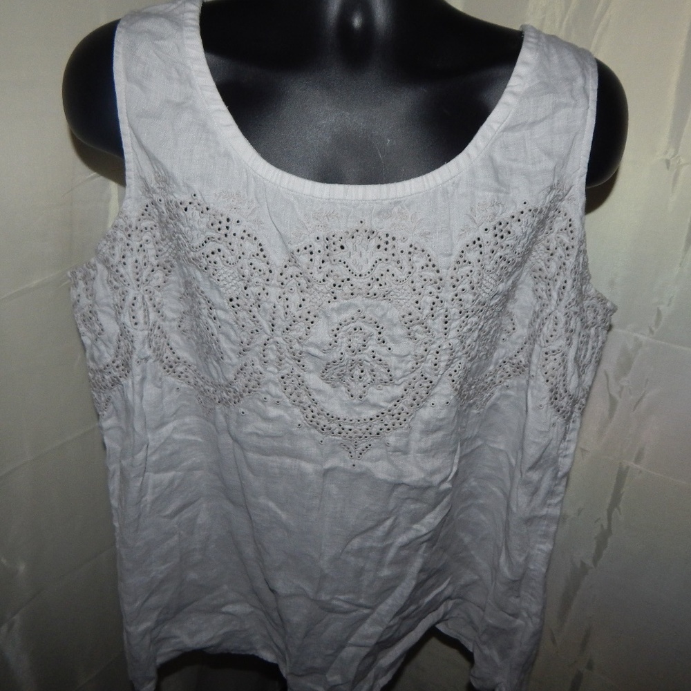 J.Jill Womens Embroided Linen Top 2X Light Gray